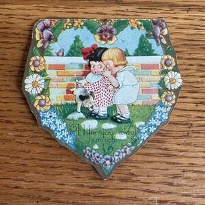 Vintage Valentine Card Children Dog "I like you‎ awful much" Made in USA